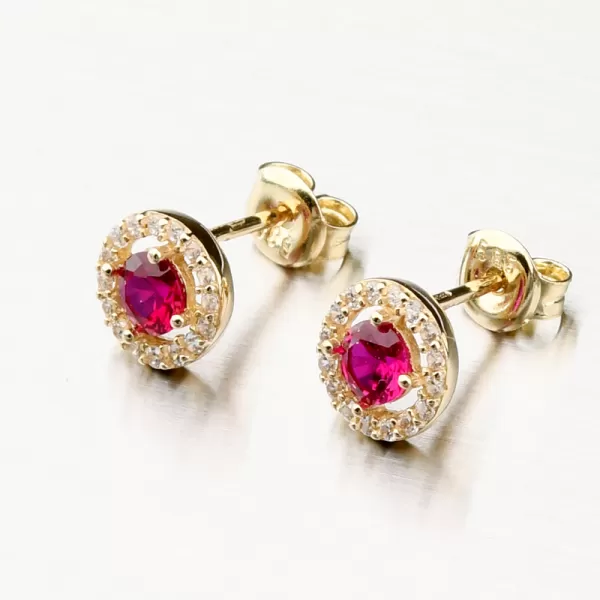 Zlaté náušnice s rubínem a se zirkony 113P-120871