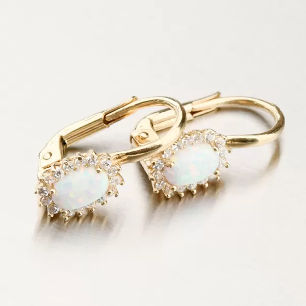 Dámské náušnice žluté zlato 585 s opálem a se zirkony 12R-758