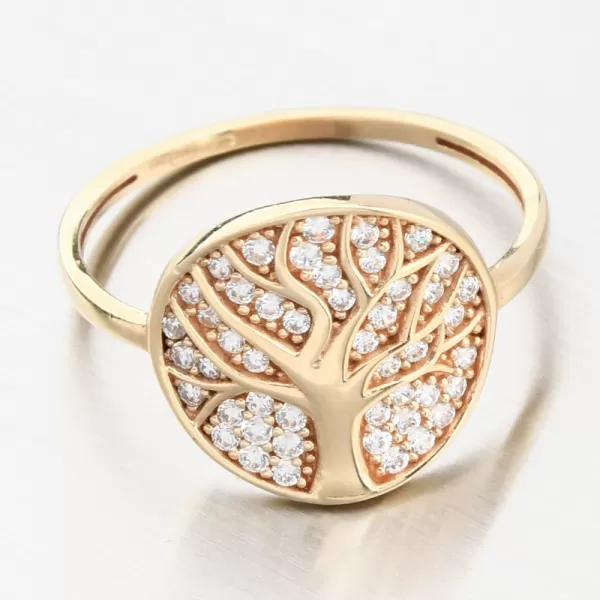 Dámský prsten žluté zlato 585 zirkon stromem života a 11R-371