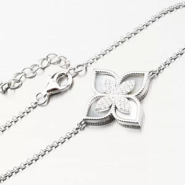 Stříbrný náramek s květinou a se zirkony PKL-4024