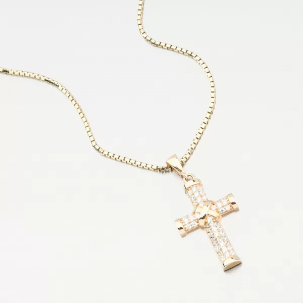 Zlatý přívěsek kříž se zirkony 13R-423