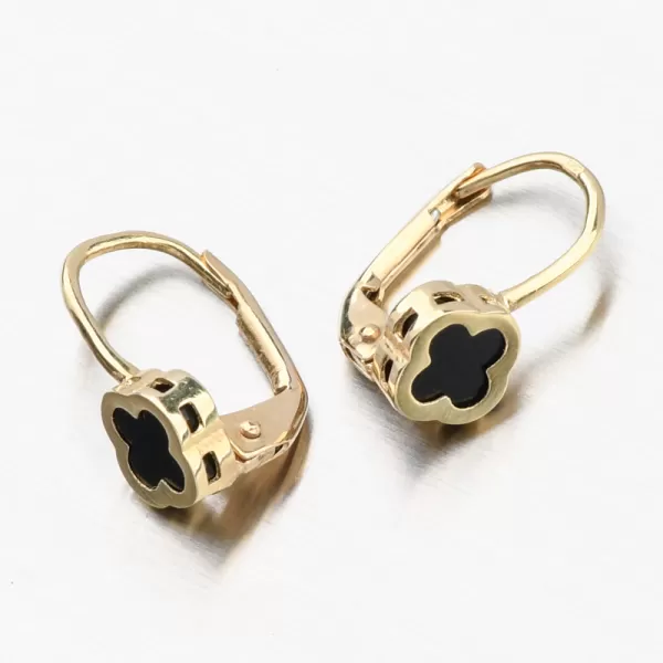 Zlaté náušnice čtyřlístky s onyxem PKL22-048
