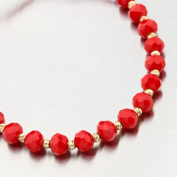 Náramek červený provázkový se zlatými kuličkami PKL24-030