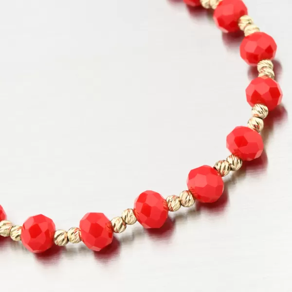 Náramek červený provázkový se zlatými kuličkami PKL24-032