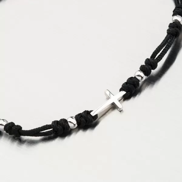 Náramek z černého provázku s křížkem GZF5191-B