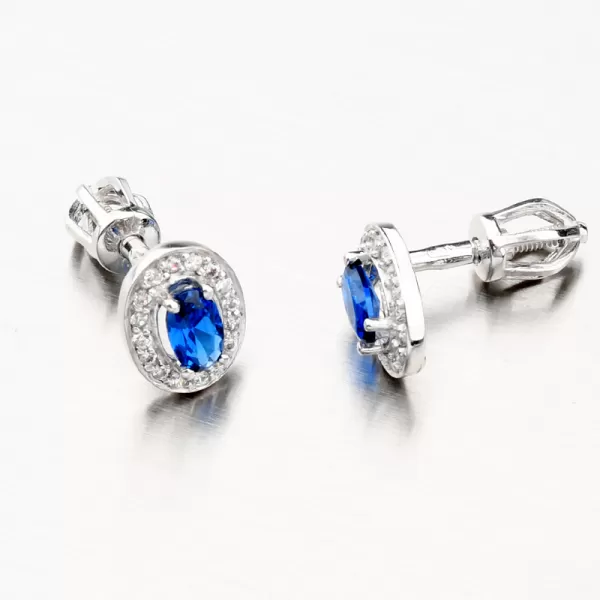 Náušnice z bílého zlata se safírem a zirkony 52GZ-8049B-SAF-SR