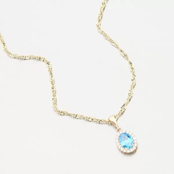 Zlatý přívěsek s modrým topazem a se zirkony 13R-429