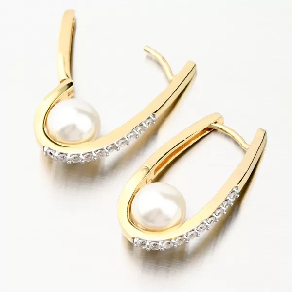Zlaté náušnice s perlou a se zirkony 203P-124038