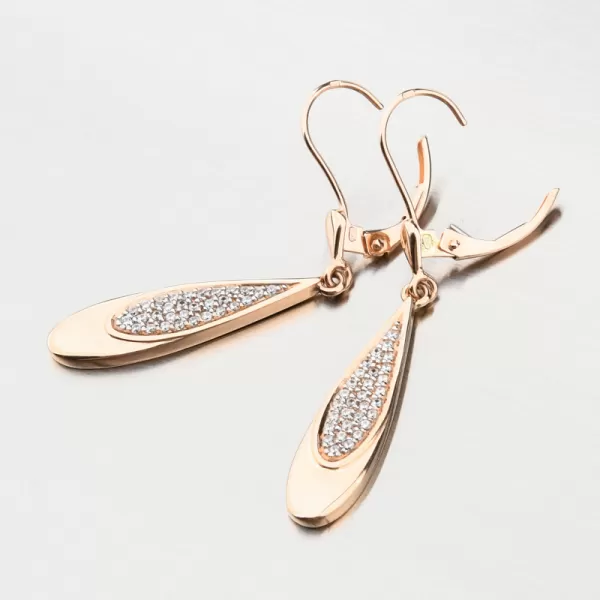 Visací náušnice z růžového zlata se zirkony 52GZ-8052-CV