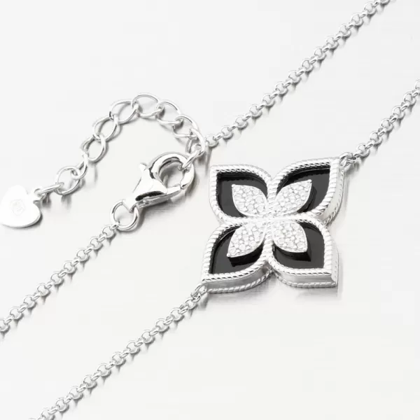 Stříbrný náramek s černou květinou a se zirkony PKL-4021