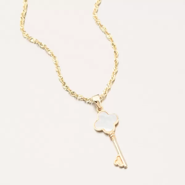 Dámský přívěsek žluté zlato 585 klíč s perletí 142P-130894