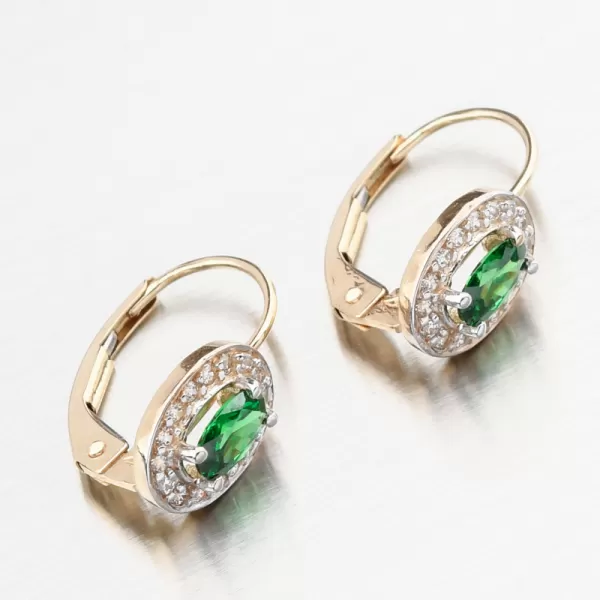 Zlaté náušnice se smaragdem a se zirkony 52GZ-8049-ZL-SMAR-KL