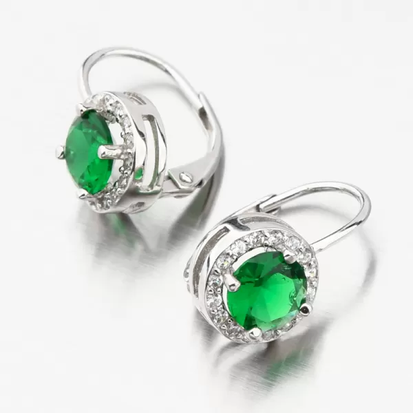 Stříbrné náušnice se smaragdem a se zirkony UCST-121157
