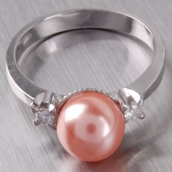 Stříbrný prsten s perlou a zirkony 6T1207L