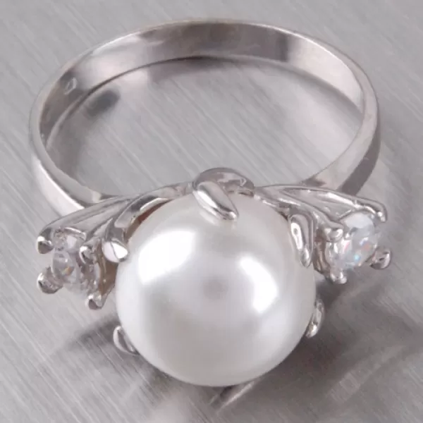 Stříbrný prsten s perlou a zirkony 6T1190B