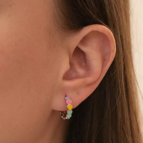 Stříbrné kruhy s barevnými srdíčky PKL-2234