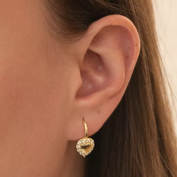 Zlacené stříbrné náušnice srdce se zirkony PKL-2251