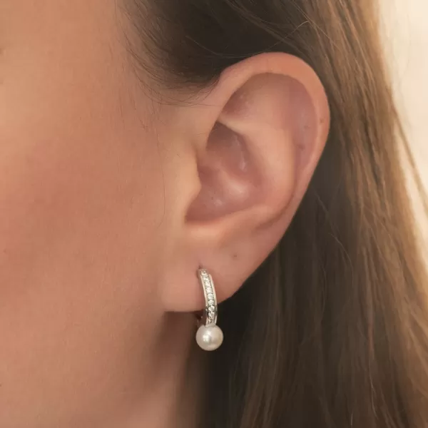 Stříbrné kruhy s perlou a se zirkony PKL-2238