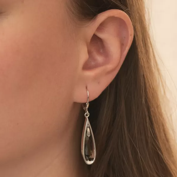 Stříbrné náušnice s černým krystalem PKL-2258