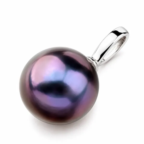 Dámský přívěsek bílé zlato 585 s černou perlou 53GZ-3029B-BLACK