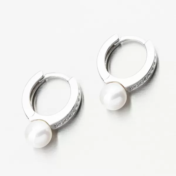 Stříbrné kruhy s perlou a se zirkony PKL-2238