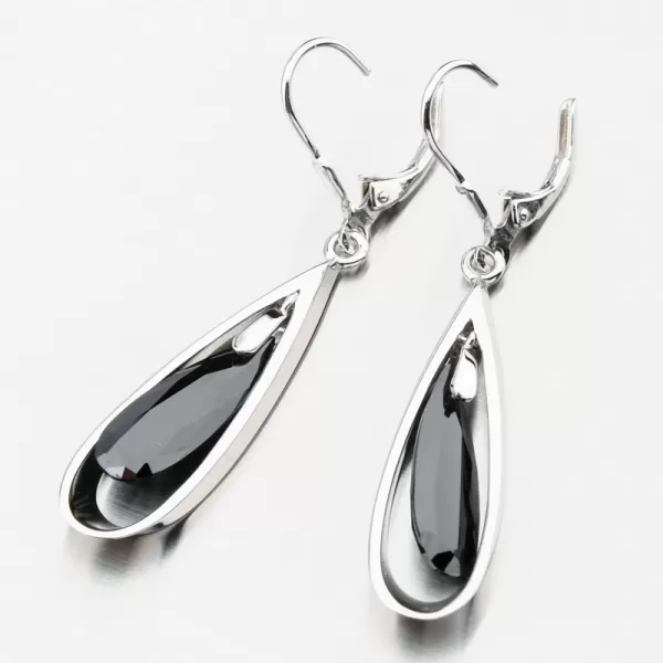 Stříbrné náušnice s černým krystalem PKL-2258