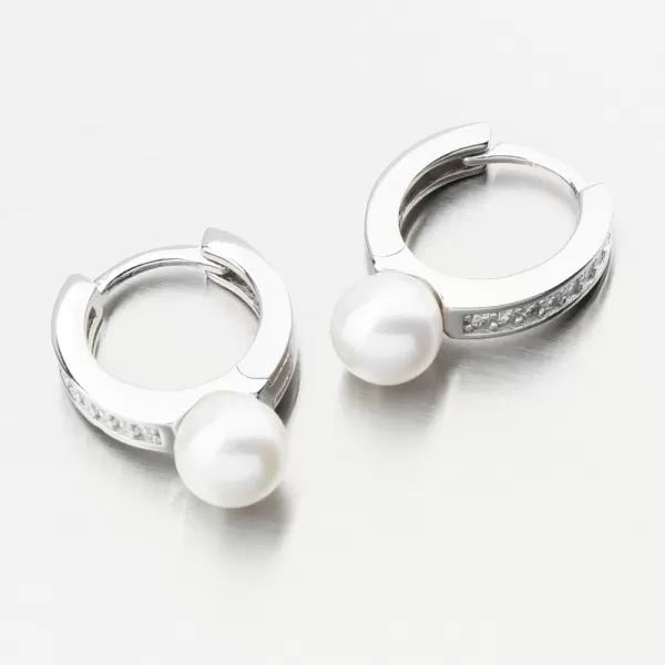 Stříbrné kruhy s perlou a se zirkony PKL-2238