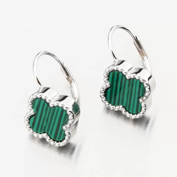 Stříbrné náušnice čtyřlístky s malachitem PKL-2226