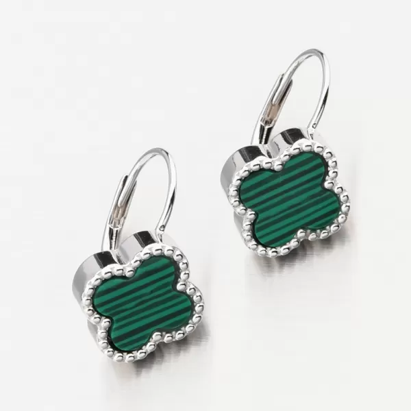 Stříbrné náušnice čtyřlístky s malachitem PKL-2226