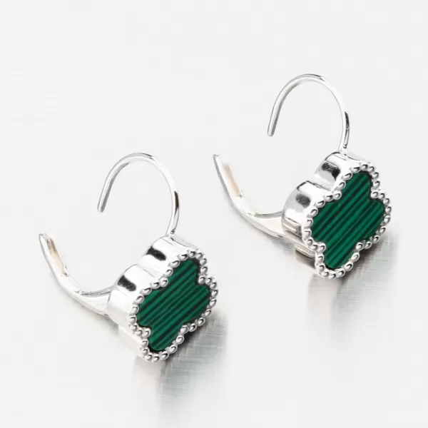 Stříbrné náušnice čtyřlístky s malachitem PKL-2226