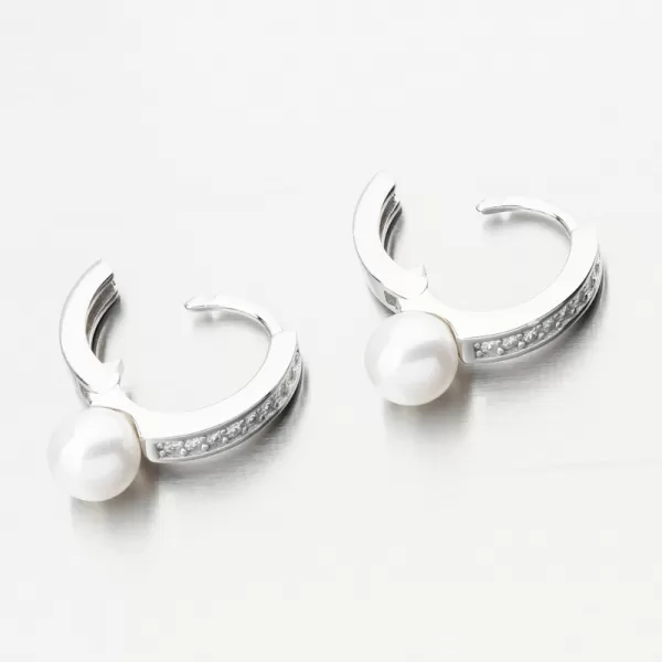 Stříbrné kruhy s perlou a se zirkony PKL-2238