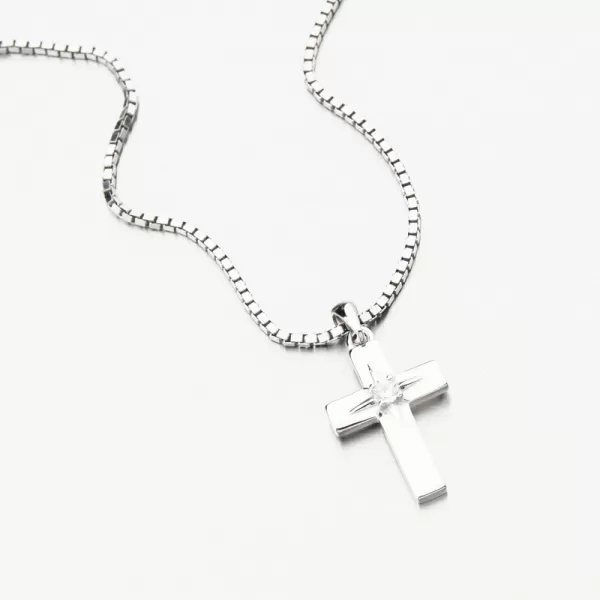 Stříbrný přívěsek kříž se zirkonem PKL-3155